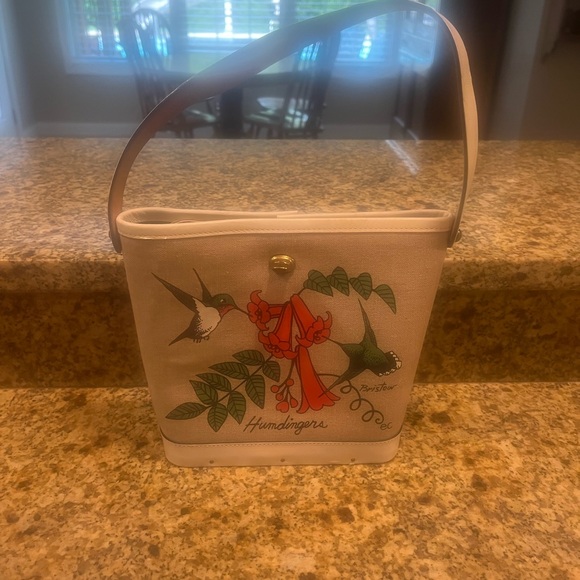 Enid Collins Handbags - Enid Collins Texas “Humdinger” Hummingbird Painted Vintage Hand Bag Cream